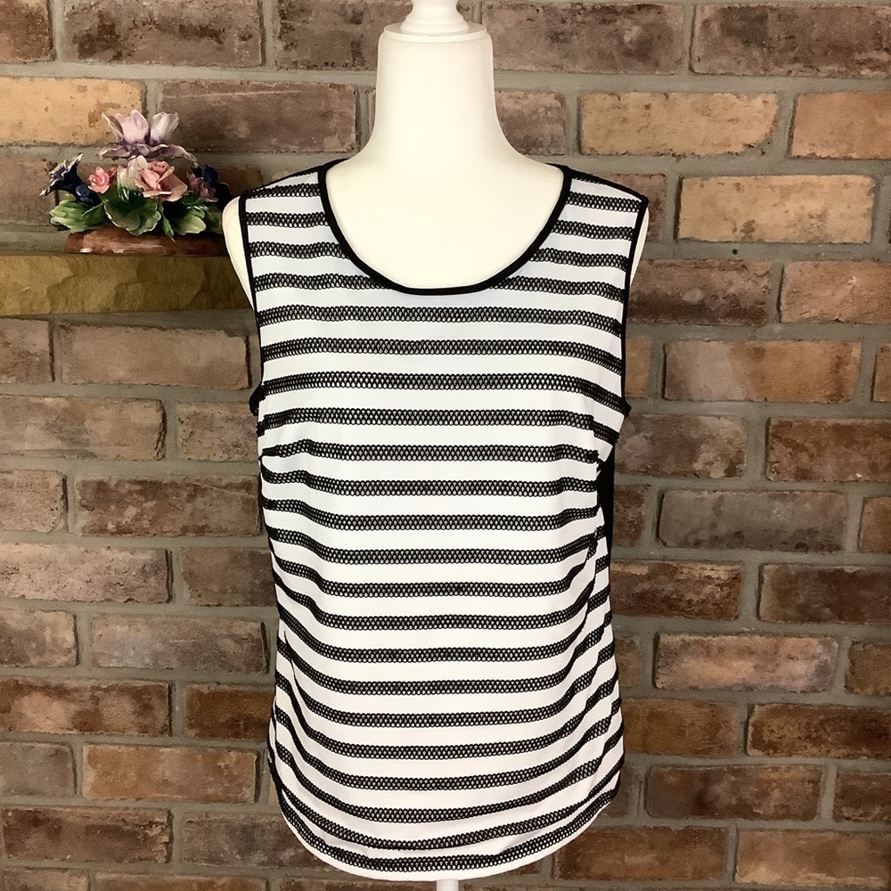 NINE WEST Black/White Striped Sleeveless Knit Top 0